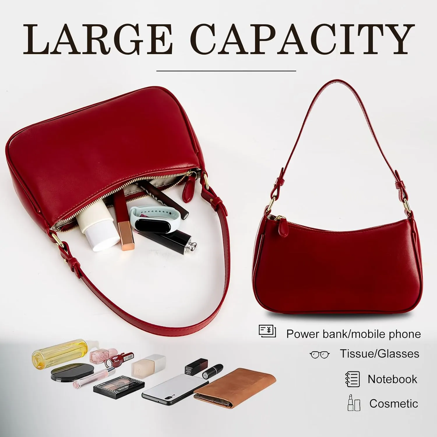 Crescent Shoulder Bag for Women Trendy Tote Handbag Purse Vegan Leather Clutch Handbag with 2 Removable Straps