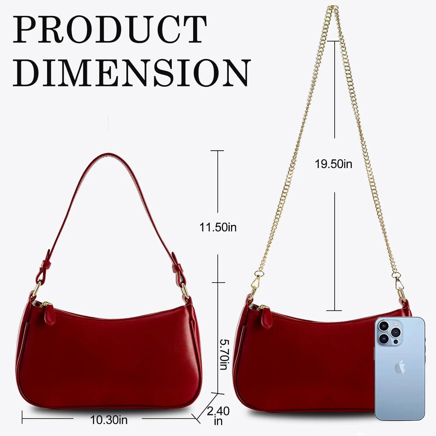 Crescent Shoulder Bag for Women Trendy Tote Handbag Purse Vegan Leather Clutch Handbag with 2 Removable Straps
