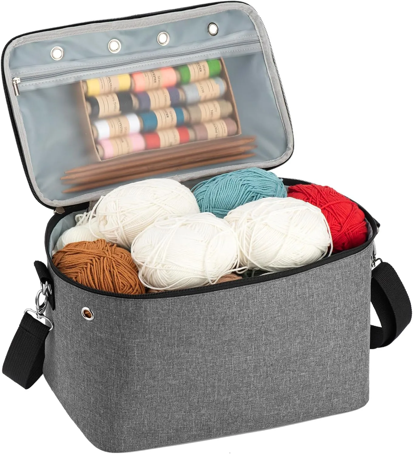 Crochet Bag, Knitting Tote Organizer Up to 13" Knitting Needles for Crochet Hooks, Circular Needles, Projects and Skeins, Grey-Only Bag