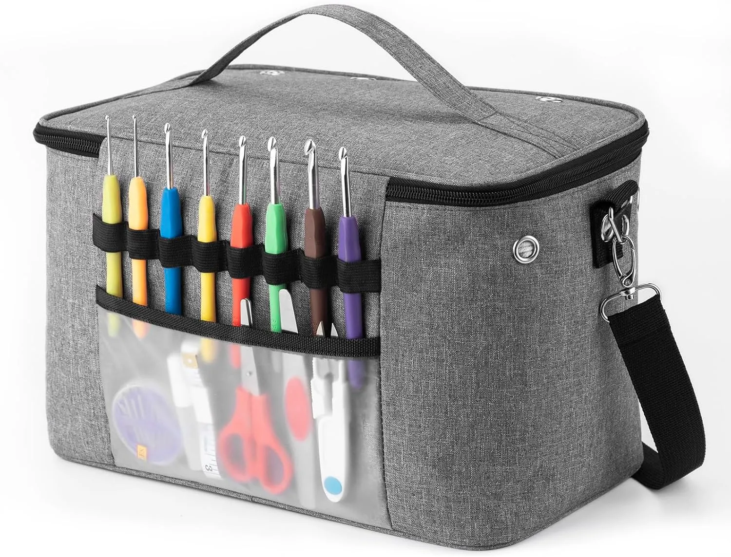 Crochet Bag, Knitting Tote Organizer Up to 13" Knitting Needles for Crochet Hooks, Circular Needles, Projects and Skeins, Grey-Only Bag