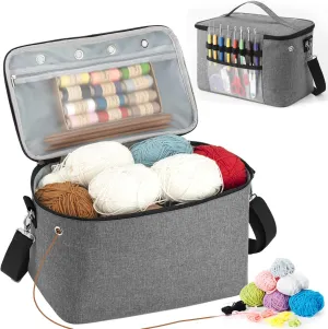 Crochet Bag, Knitting Tote Organizer Up to 13" Knitting Needles for Crochet Hooks, Circular Needles, Projects and Skeins, Grey-Only Bag