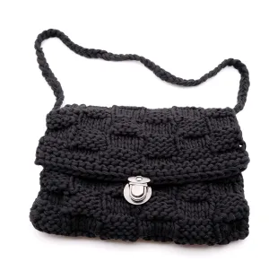CROCHET SHOULDER BAG, Hand Knitted Shoulder Bag, Envelope Crochet Bag, Shoulder Bag, Handmade Bag, Black Wool Bag, Luxury Bag