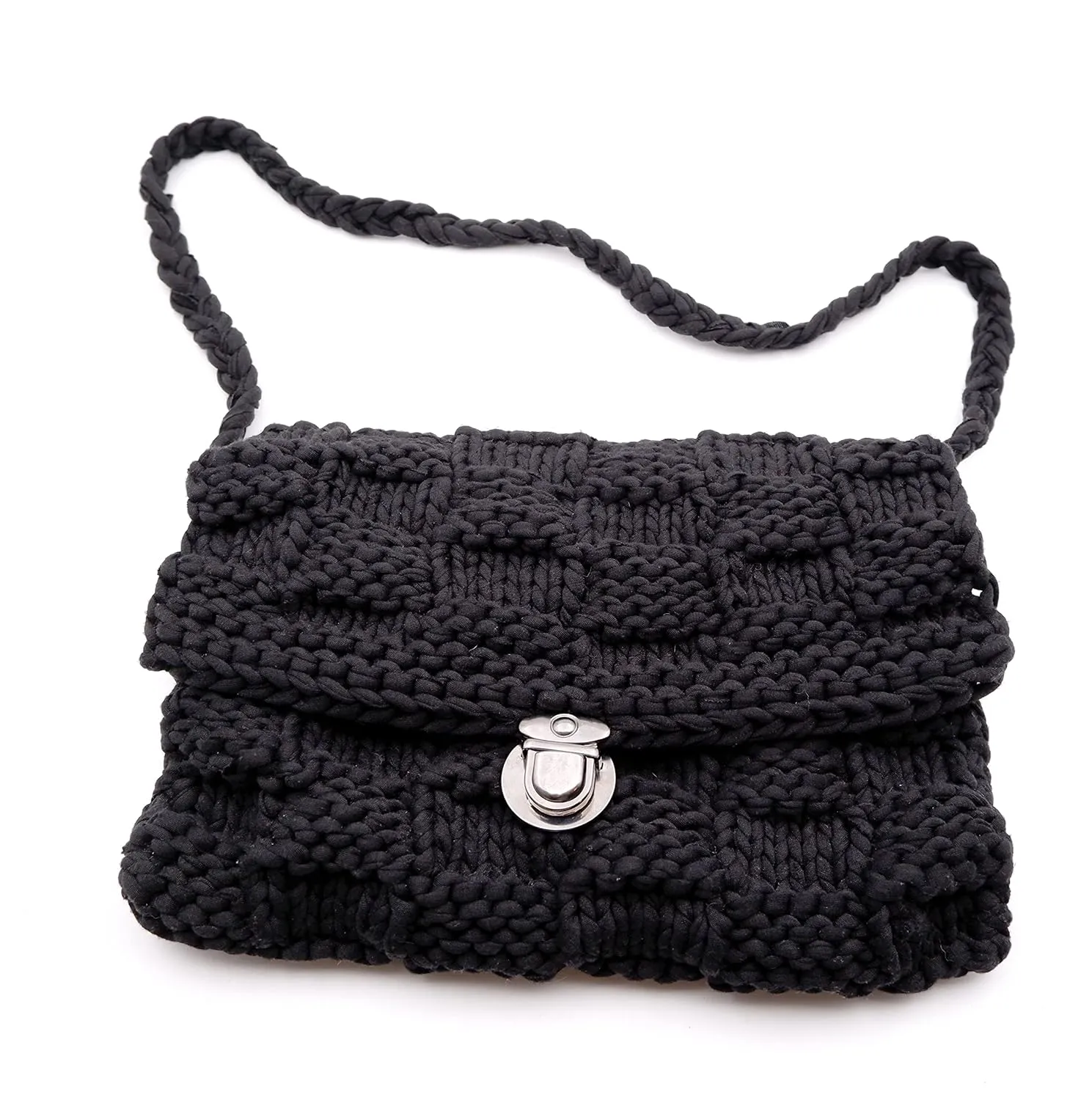 CROCHET SHOULDER BAG, Hand Knitted Shoulder Bag, Envelope Crochet Bag, Shoulder Bag, Handmade Bag, Black Wool Bag, Luxury Bag