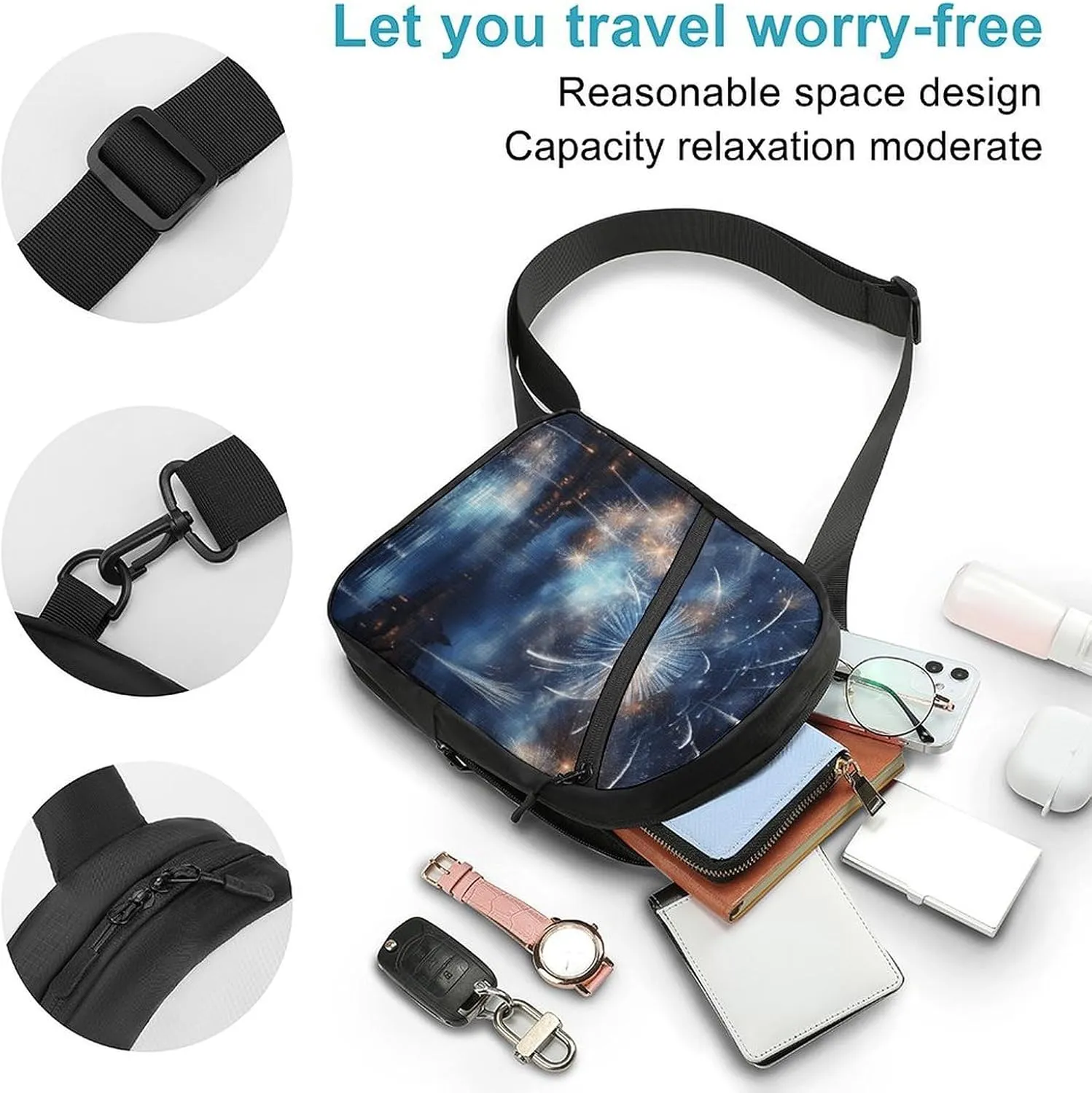 Crossbody Bag for Women Men Chest Bag New Year Pyrotechnics Sling Bag Crossbody Shoulder Bag Sling Backpack
