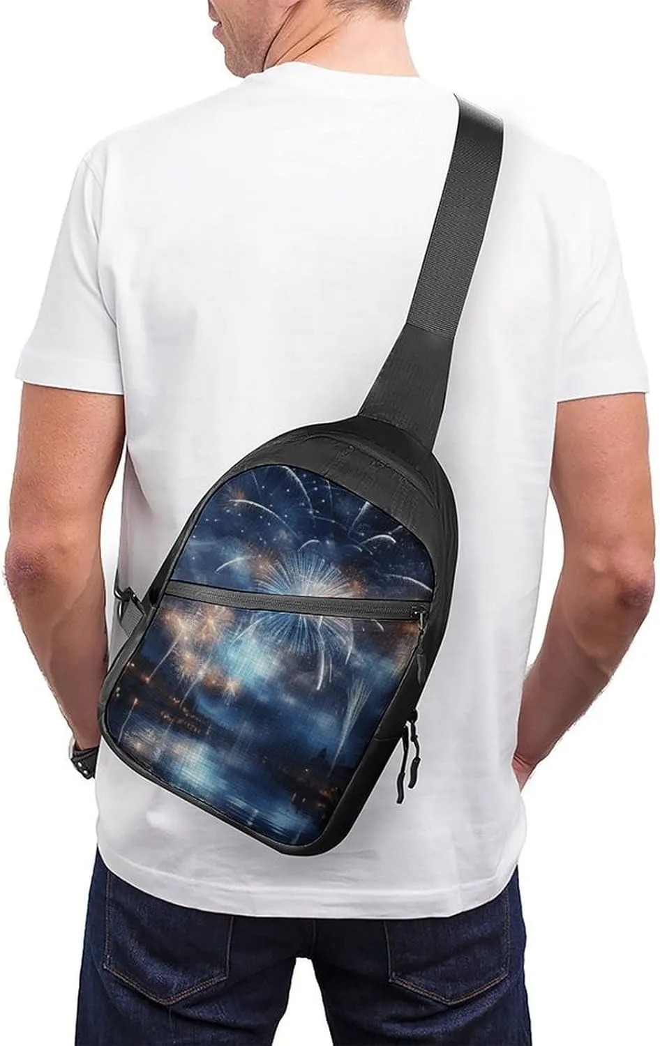 Crossbody Bag for Women Men Chest Bag New Year Pyrotechnics Sling Bag Crossbody Shoulder Bag Sling Backpack