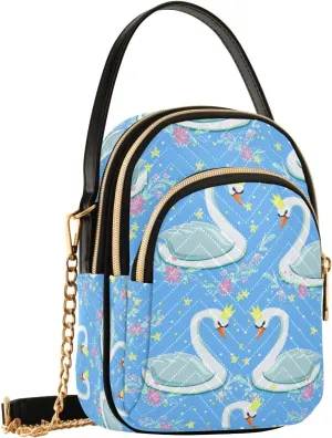 Crossbody Bag for Women, Sketch Of Seamless Swans Phone Purse Detachable Chain Bag Shoulder Handbag Wallet