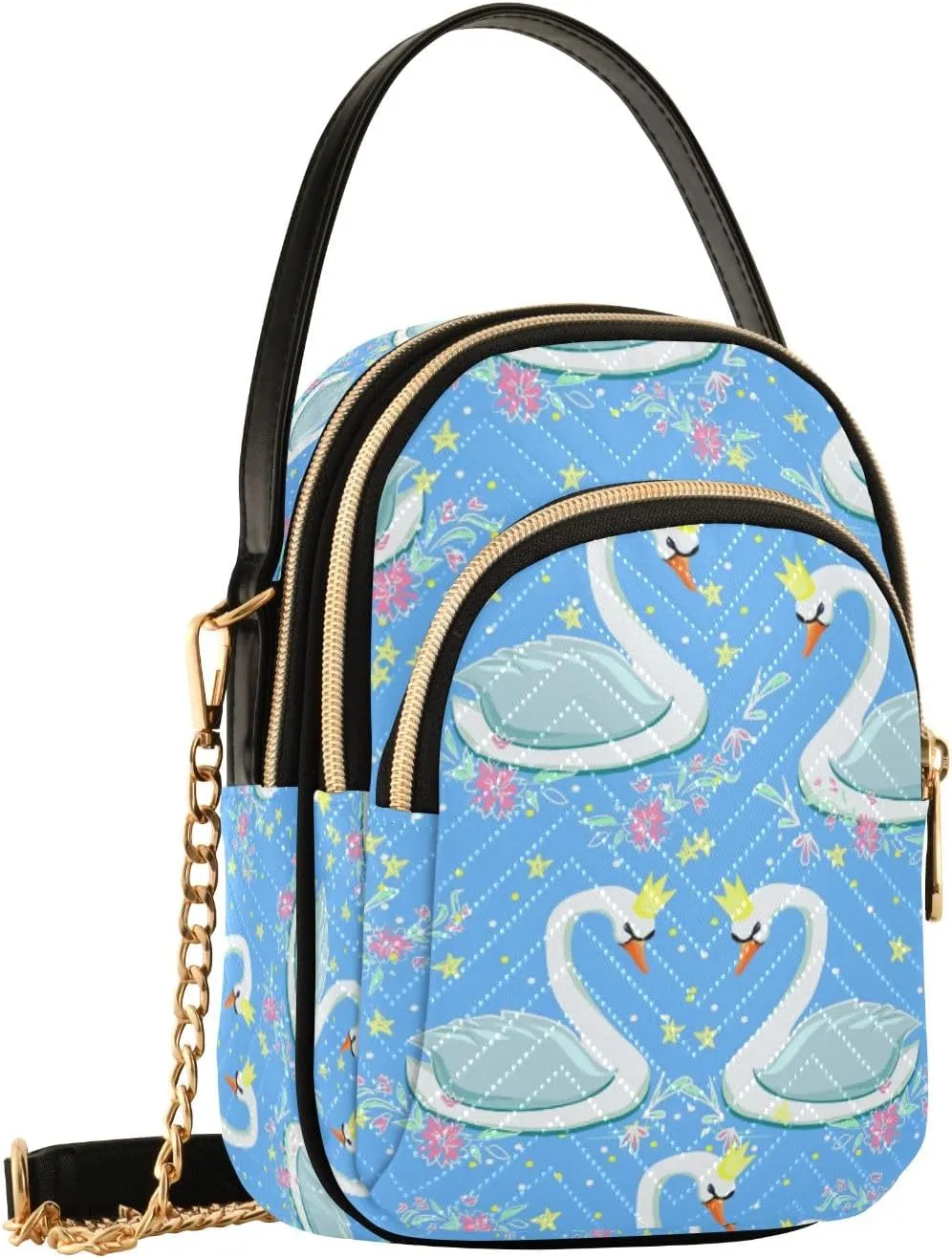 Crossbody Bag for Women, Sketch Of Seamless Swans Phone Purse Detachable Chain Bag Shoulder Handbag Wallet