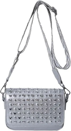 Crossbody Bag for Women With Adjustable Guitar Strap Handbag PU Leather Rivet Studded Satchel Purse Clutch Purse f