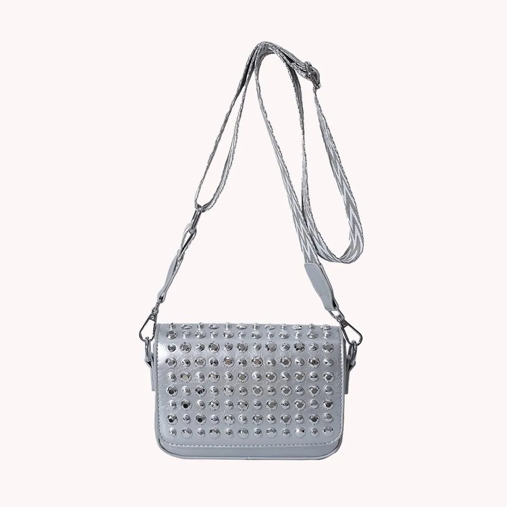 Crossbody Bag for Women With Adjustable Guitar Strap Handbag PU Leather Rivet Studded Satchel Purse Clutch Purse f