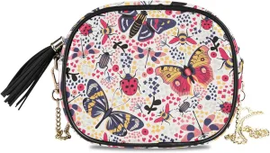 Crossbody Bag Purples Coral Butterfly Ladybug Flower Clutch Handbag Vegan Leather Shoulder Purse Date Chain Bag Travel Pouch Compact Chic Bag for Women Everyday Use