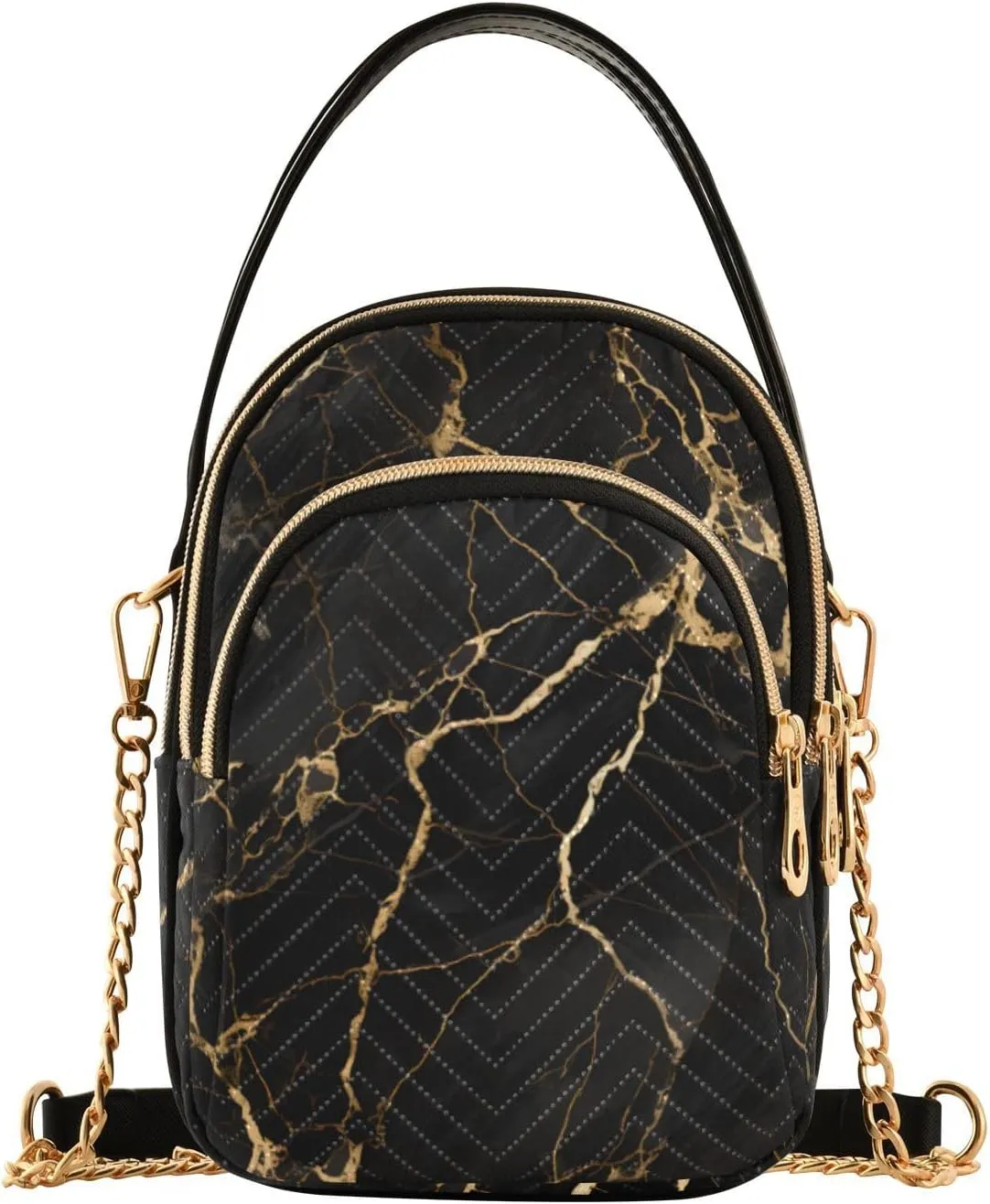 Crossbody Bags for Women Gold Crack Black Marble Women's Crossbody Handbags Leather Purses Shoulder bag