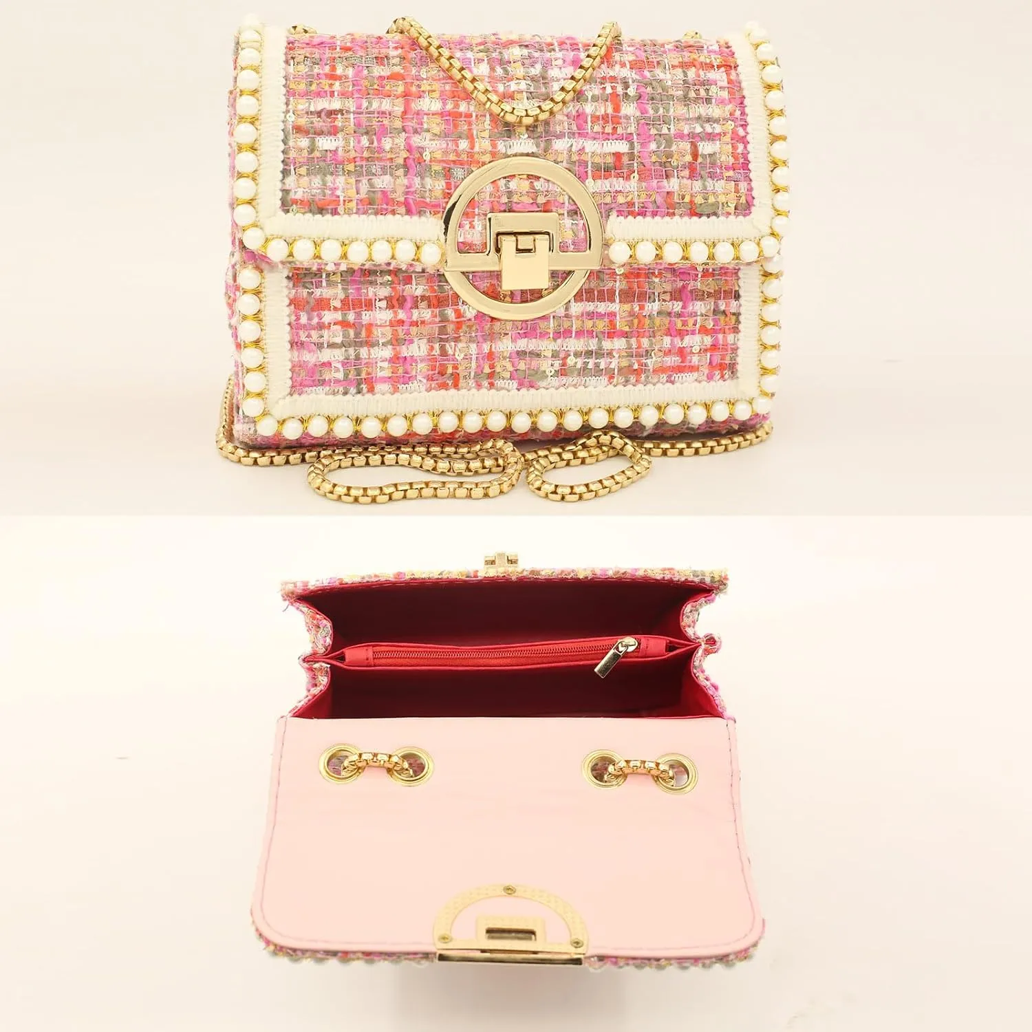 Crossbody Bags for Women Small Handbags Purse PU Leather pearl Shoulder Bag Cross Body Evening Bag, with Chain Strap