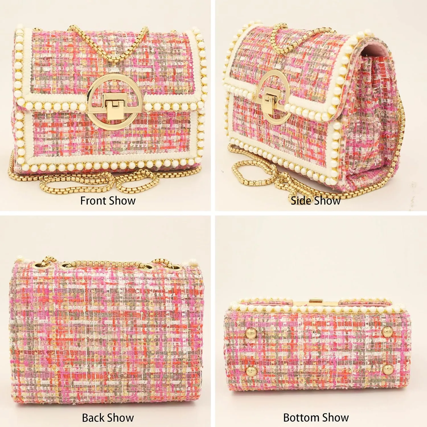 Crossbody Bags for Women Small Handbags Purse PU Leather pearl Shoulder Bag Cross Body Evening Bag, with Chain Strap