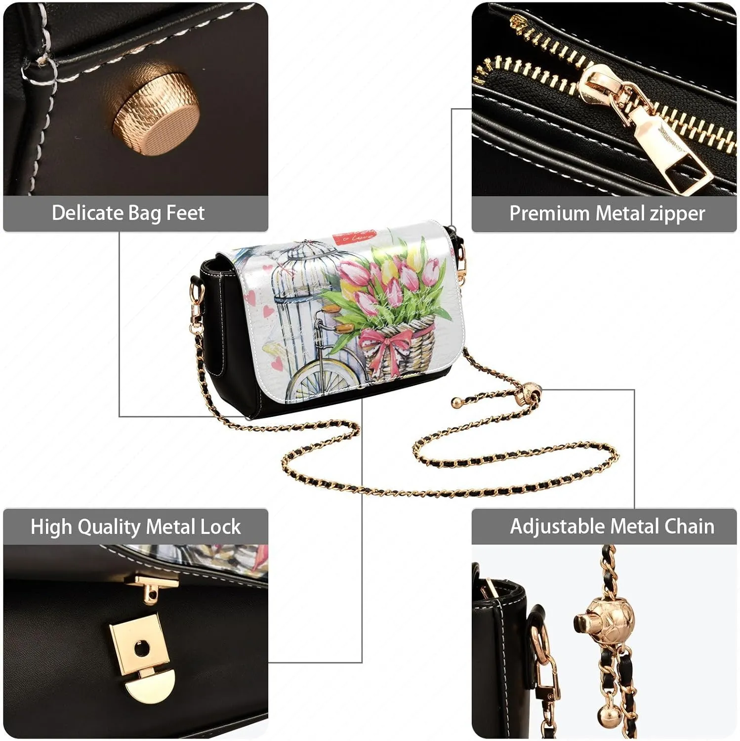 Crossbody Bags for Women Trendy Women's Black Shoulder Bag Small PU Leather Flap Cross Body Bag Handbags
