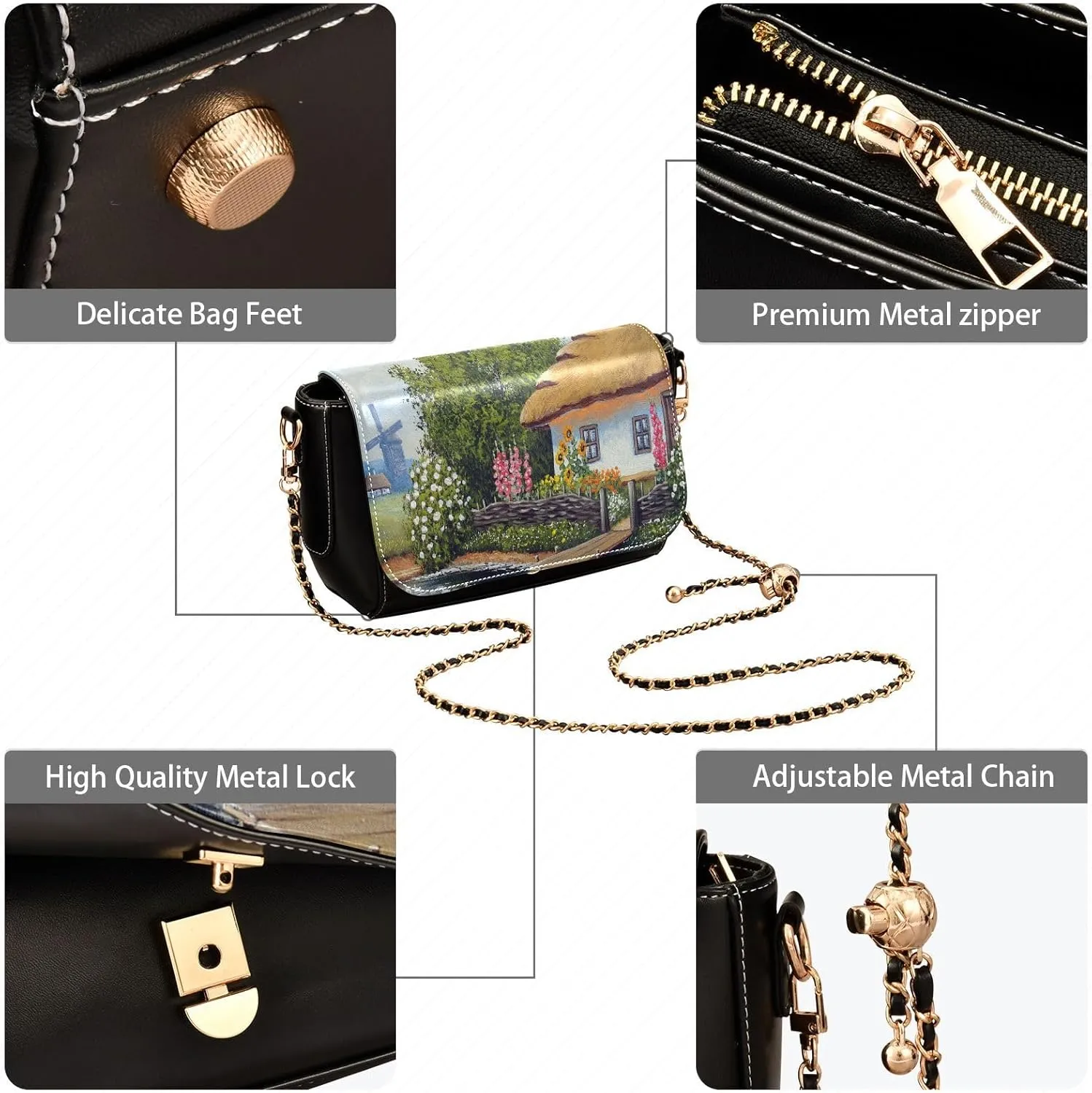 Crossbody Bags for Women Trendy Women's Black Shoulder Bag Small PU Leather Flap Cross Body Bag Handbags