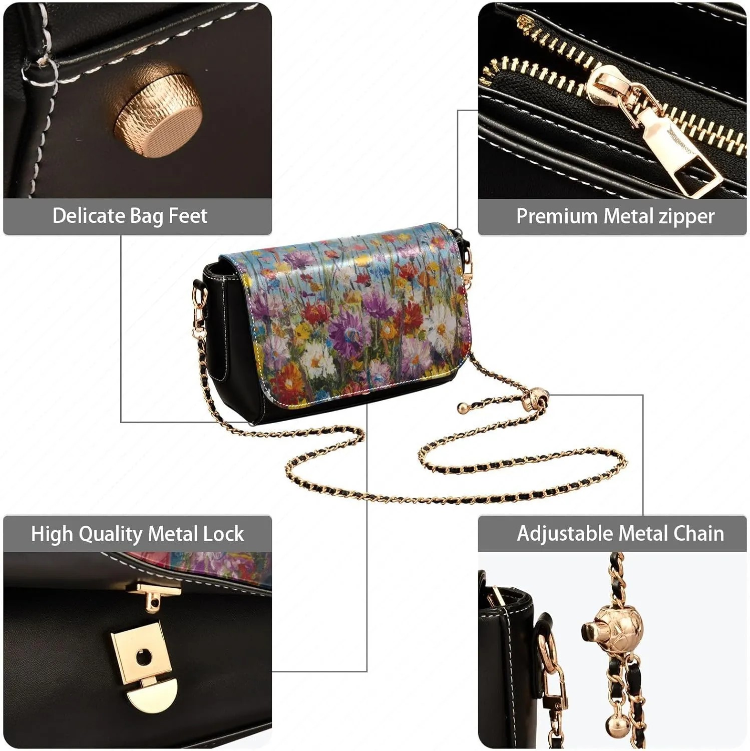 Crossbody Bags for Women Trendy Women's Black Shoulder Bag Small PU Leather Flap Cross Body Bag Handbags