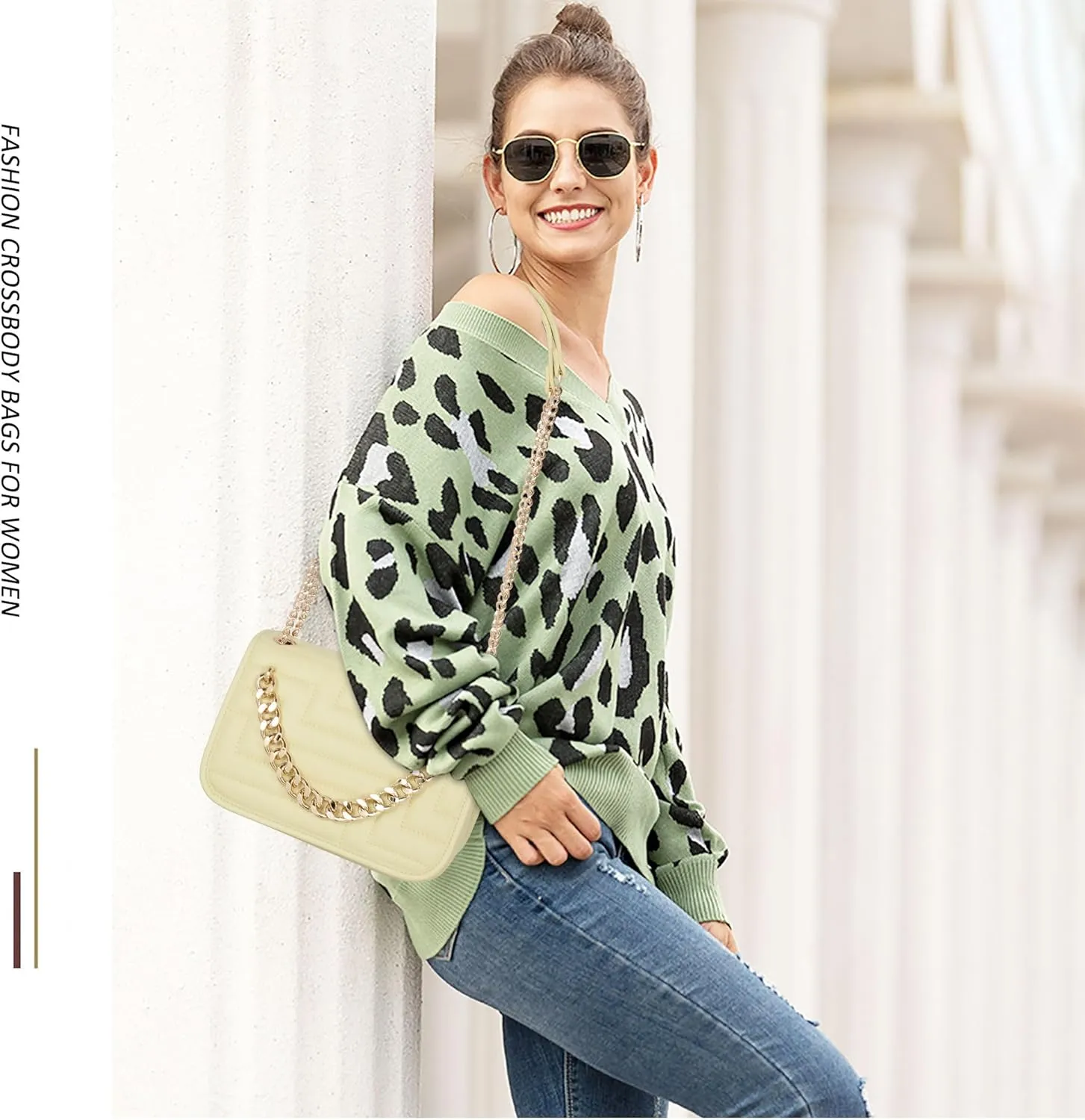 Crossbody Bags for Women,Vegan Leather Purses for Women,Small Shoulder Handbags with Chain Strap