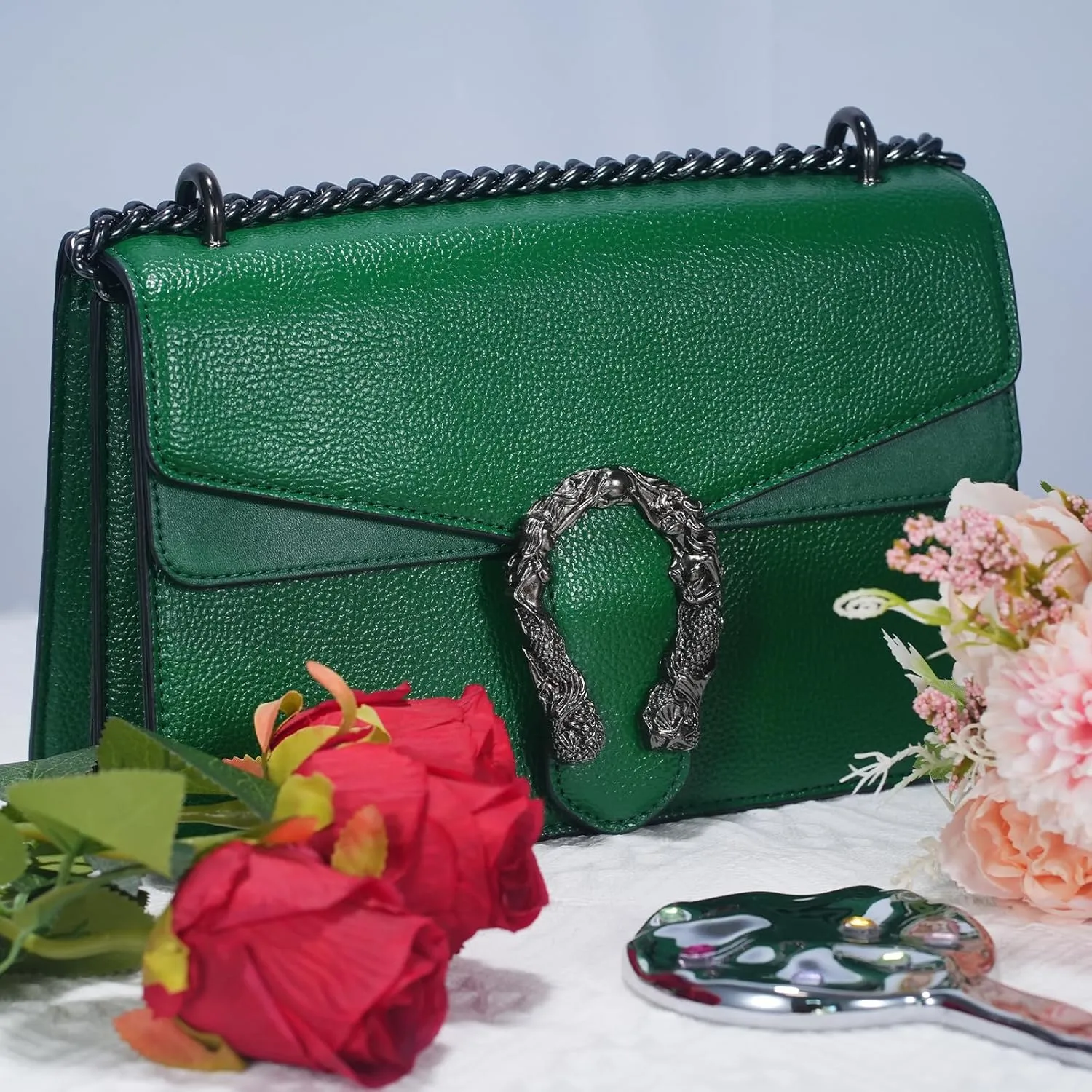 Crossbody Chain Purses for Women - Crocodile Snake Pattern Leather Shoulder Handbags Evening Clutch Satchel Bags