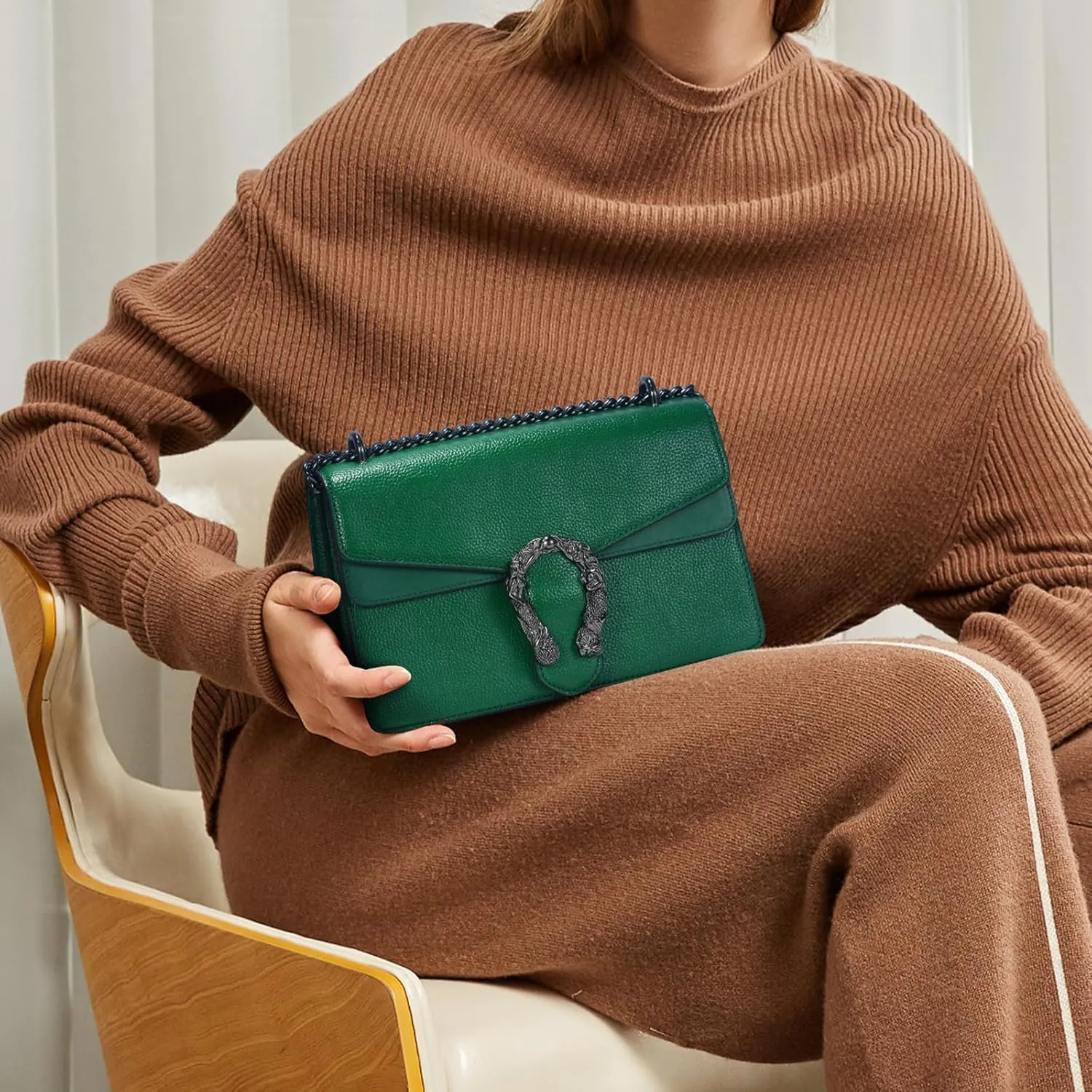 Crossbody Chain Purses for Women - Crocodile Snake Pattern Leather Shoulder Handbags Evening Clutch Satchel Bags
