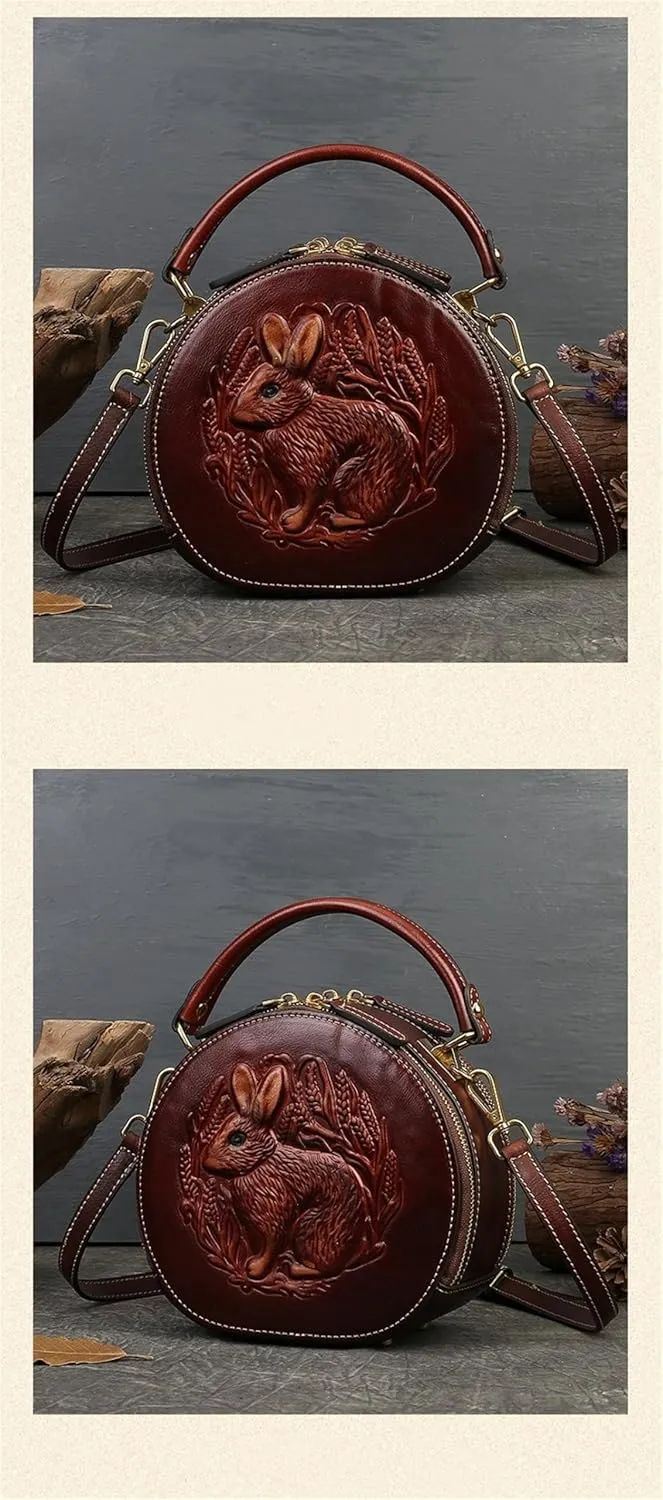 Crossbody Handbags for Women Leather Handbags Embossed Rabbit Handmade Leather Crossbody Bag