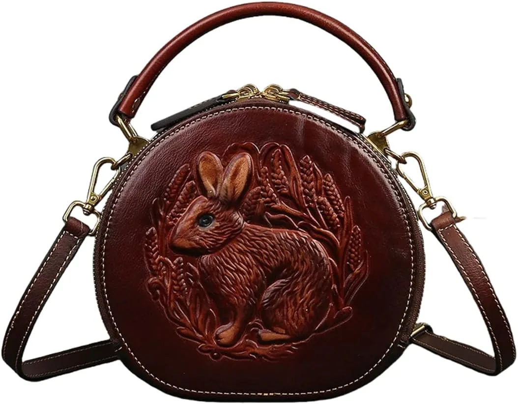 Crossbody Handbags for Women Leather Handbags Embossed Rabbit Handmade Leather Crossbody Bag