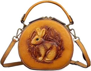 Crossbody Handbags for Women Leather Handbags Embossed Rabbit Handmade Leather Crossbody Bag