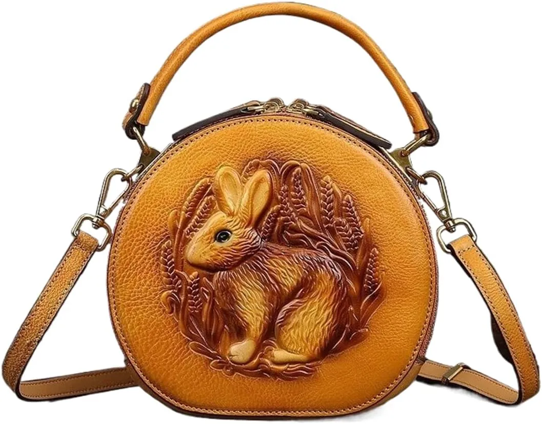 Crossbody Handbags for Women Leather Handbags Embossed Rabbit Handmade Leather Crossbody Bag