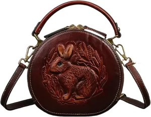 Crossbody Handbags for Women Leather Handbags Embossed Rabbit Handmade Leather Crossbody Bag
