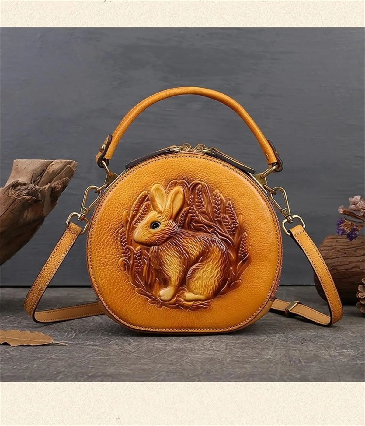 Crossbody Handbags for Women Leather Handbags Embossed Rabbit Handmade Leather Crossbody Bag
