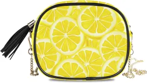 Crossbody Shoulder Bag Juicy Sliced Lemons Fruit Small PU Leather Handbag with Tassel Zipper