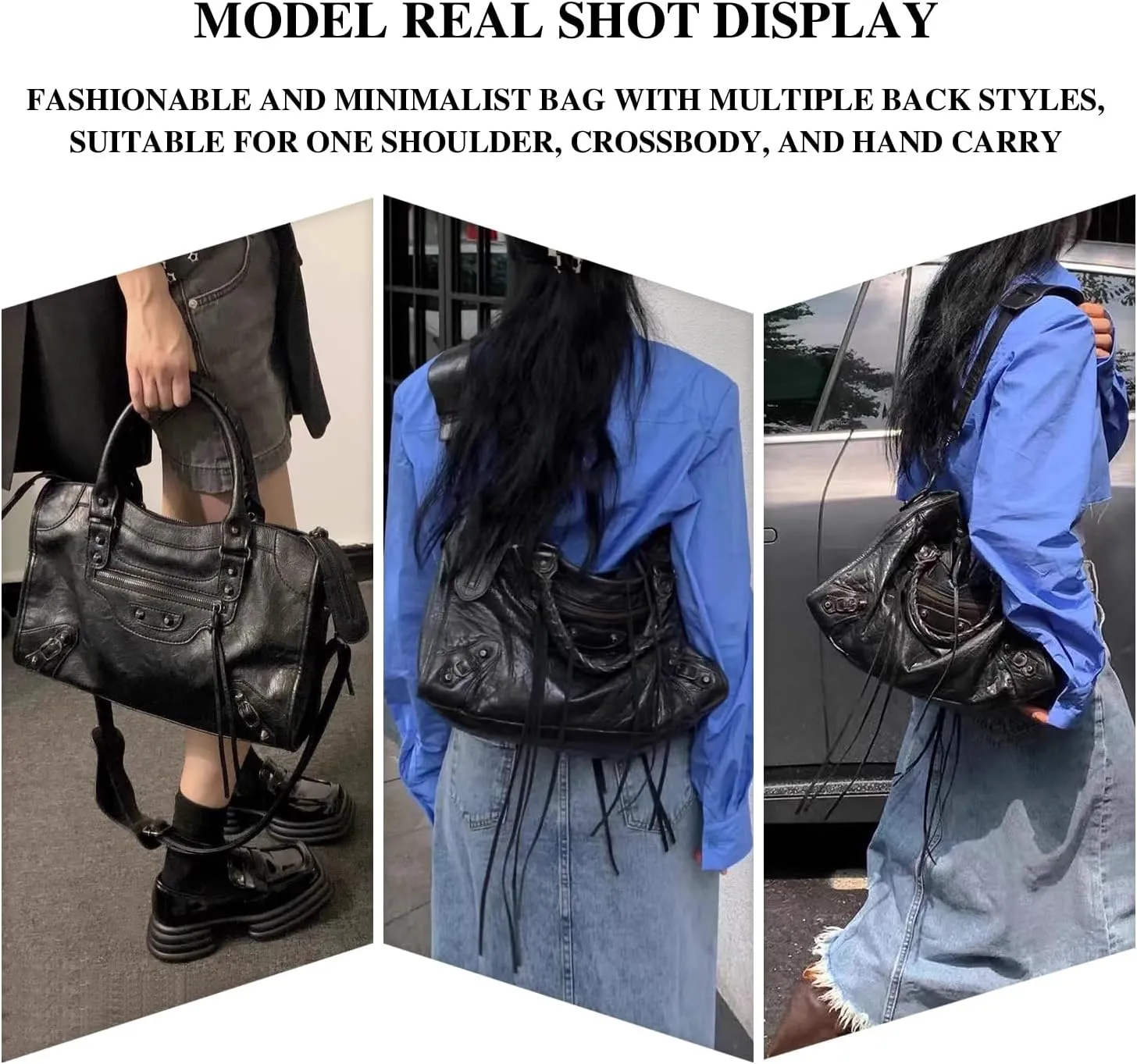 Crossbody Tote Bag for Women – Rivet Studded Hobo Shoulder Purse, Trendy Goth Work Boston Bag