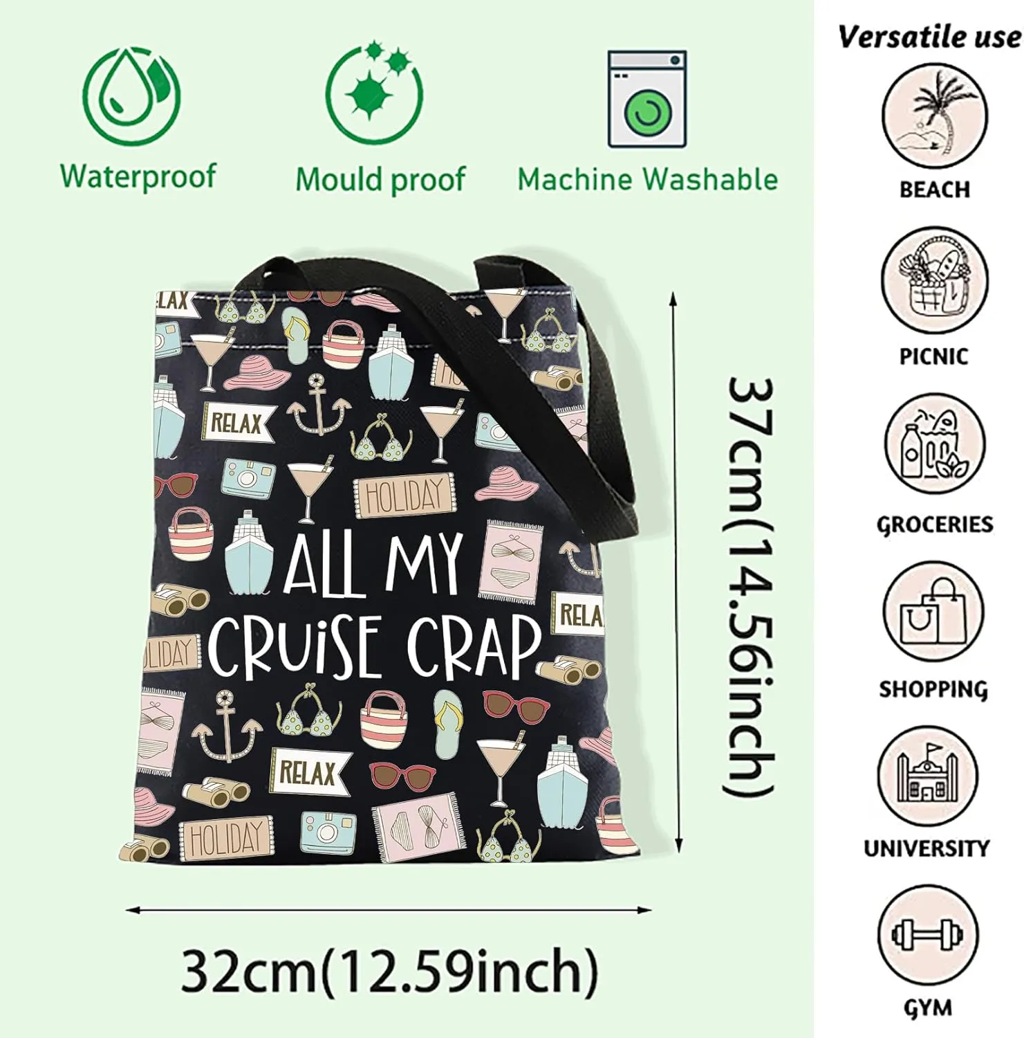 Cruise Vacation Tote Bag All My Cruise Crap Tote Bag Summer Vacation Travel Gift Beach Life Gift Family Vacation Cruise Gifts