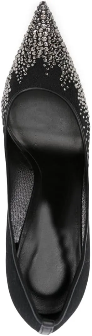 Crystal Embellished Pumps for Women Pointed Toe Mesh High Stiletto Heel