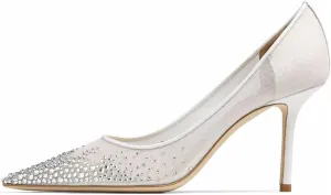 Crystal Embellished Pumps for Women Pointed Toe Mesh High Stiletto Heel