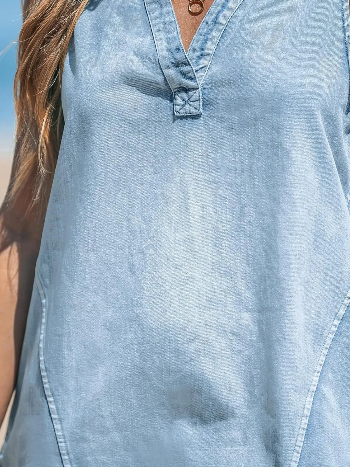 CUPSHE Women's Denim Mini Dress Jean Dresses V Neck Sleeveless Casual Summer Outfits 2025 Trendy