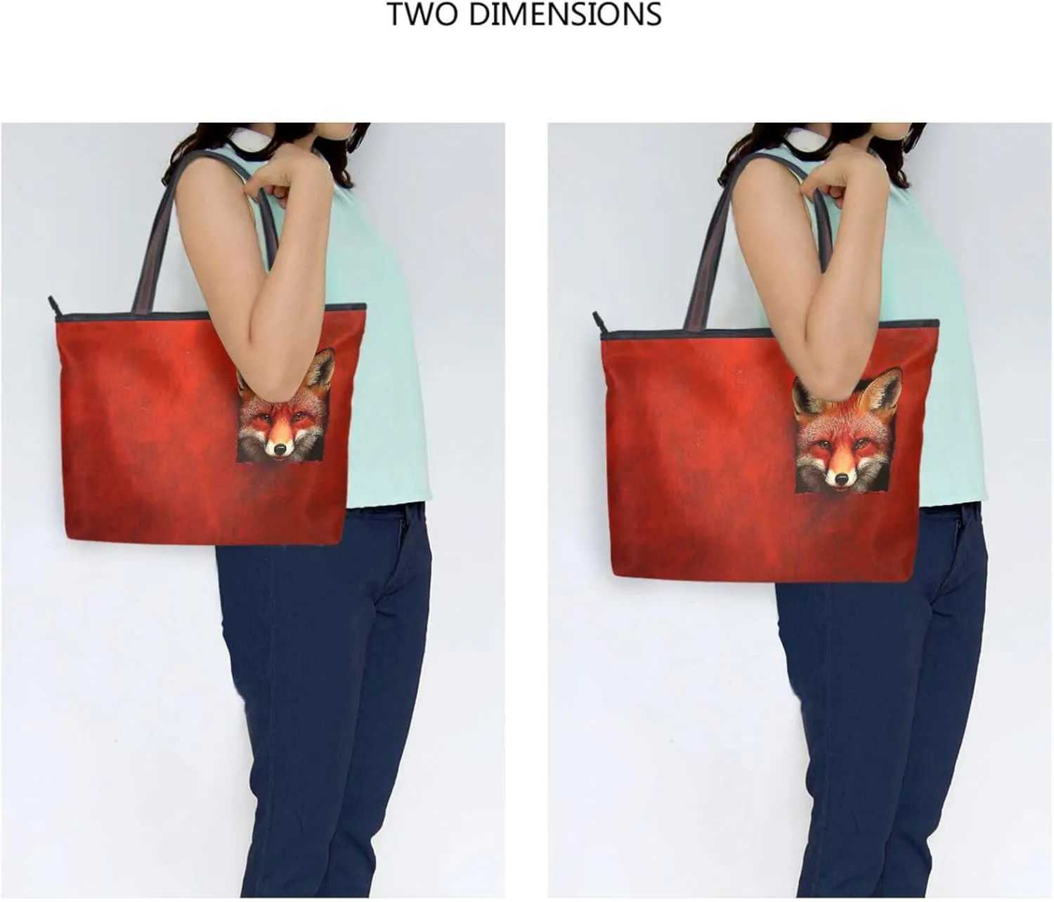 Curious Fox Women Tote Bag with Zipper, Patterned Handbag Purse Reusable Grocery Bag Large