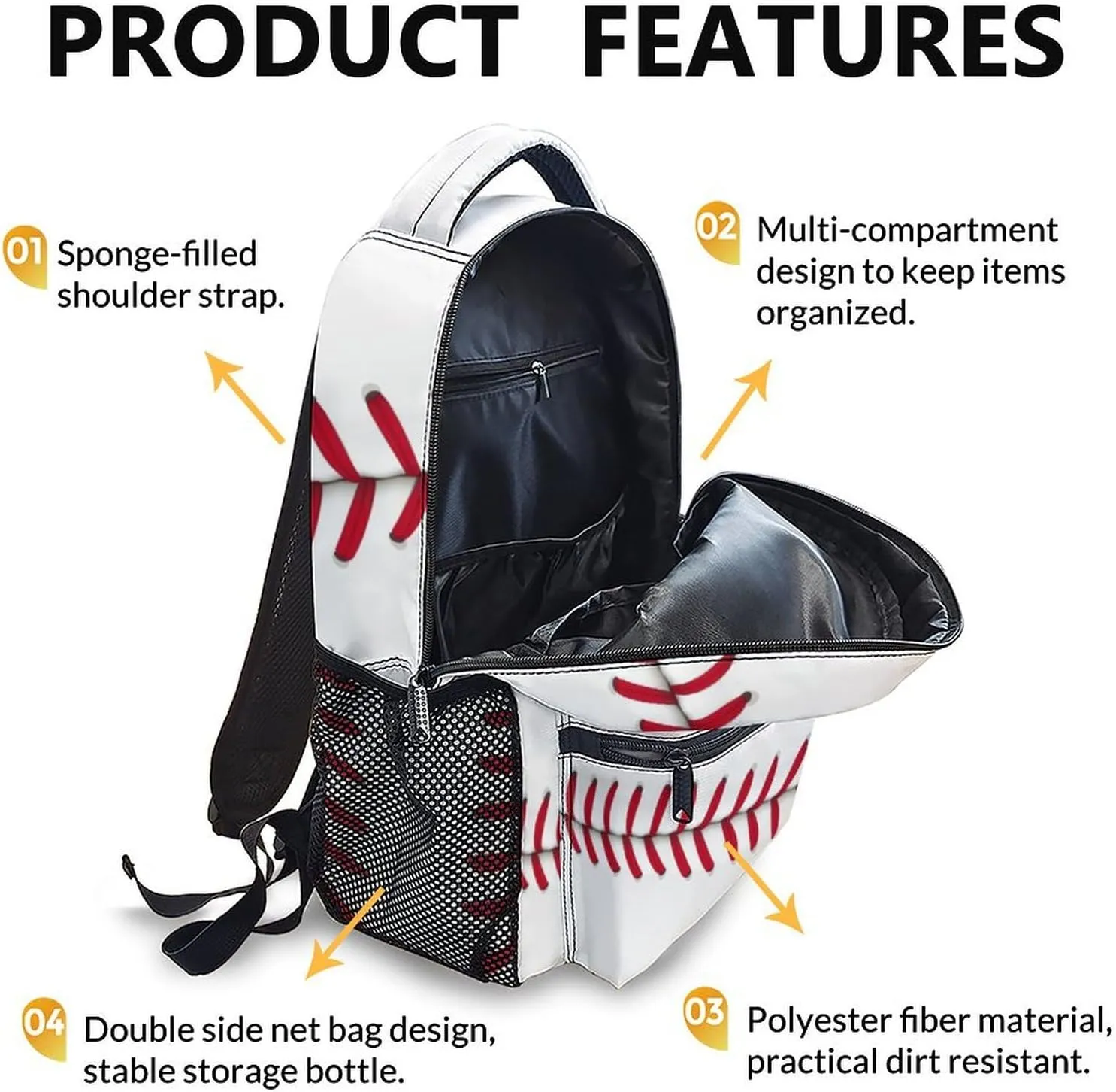 Custom Kids Backpack, Personalized Baseball Backpack for Girls Boys 3-10, Preschool Elementary Kindergarten School Bag, 17 Inch White Bookbags for School Travel Work Hicking