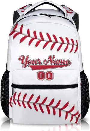 Custom Kids Backpack, Personalized Baseball Backpack for Girls Boys 3-10, Preschool Elementary Kindergarten School Bag, 17 Inch White Bookbags for School Travel Work Hicking