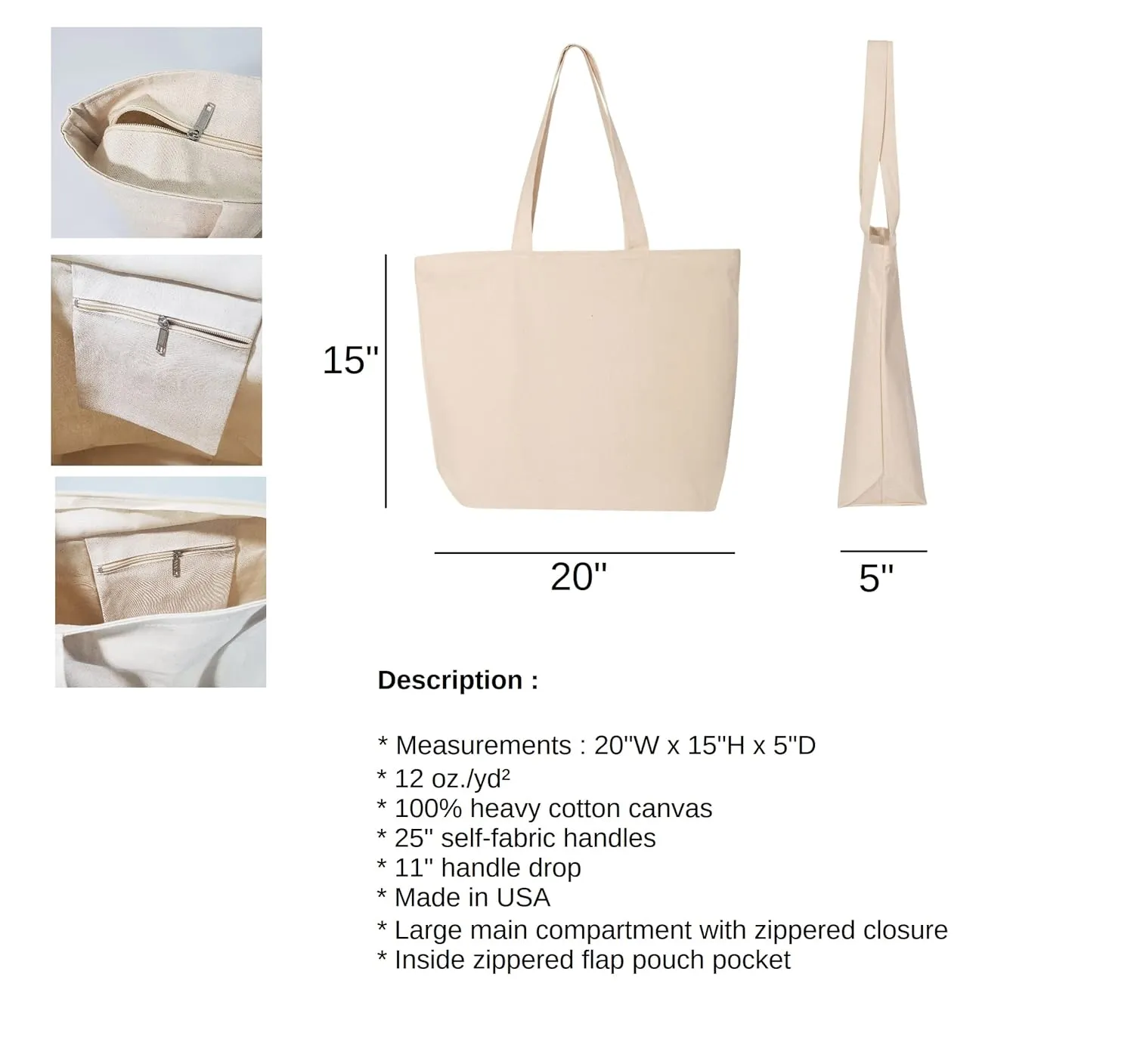 Custom Photo Zippered Canvas Bag, Custom Tote Bag Photo, Custom Picture Tote Bag,Family Picture Tote Bag, Custom Image Tote Bag, Custom Photo Tote Bag, Photo Tote Bag (20"W x 15"H x 5"D, Black)