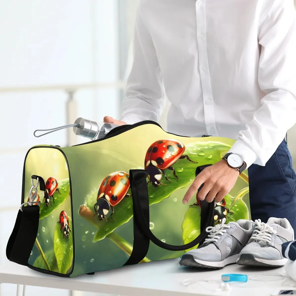 Cute Animal Ladybugs Travel Duffel Bag for Women Men Waterproof Foldable Overnight Weekender Bag Large Capacity Sports Gym Bag