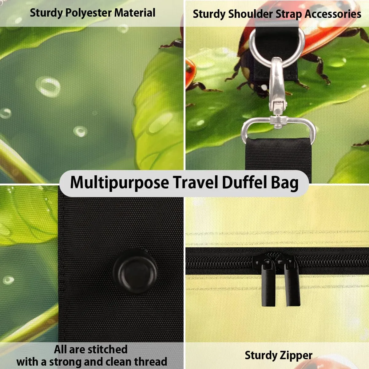 Cute Animal Ladybugs Travel Duffel Bag for Women Men Waterproof Foldable Overnight Weekender Bag Large Capacity Sports Gym Bag