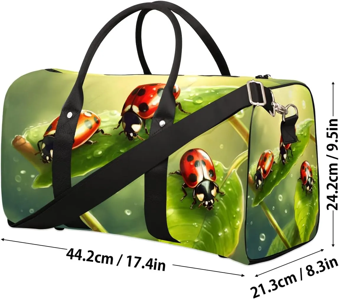 Cute Animal Ladybugs Travel Duffel Bag for Women Men Waterproof Foldable Overnight Weekender Bag Large Capacity Sports Gym Bag