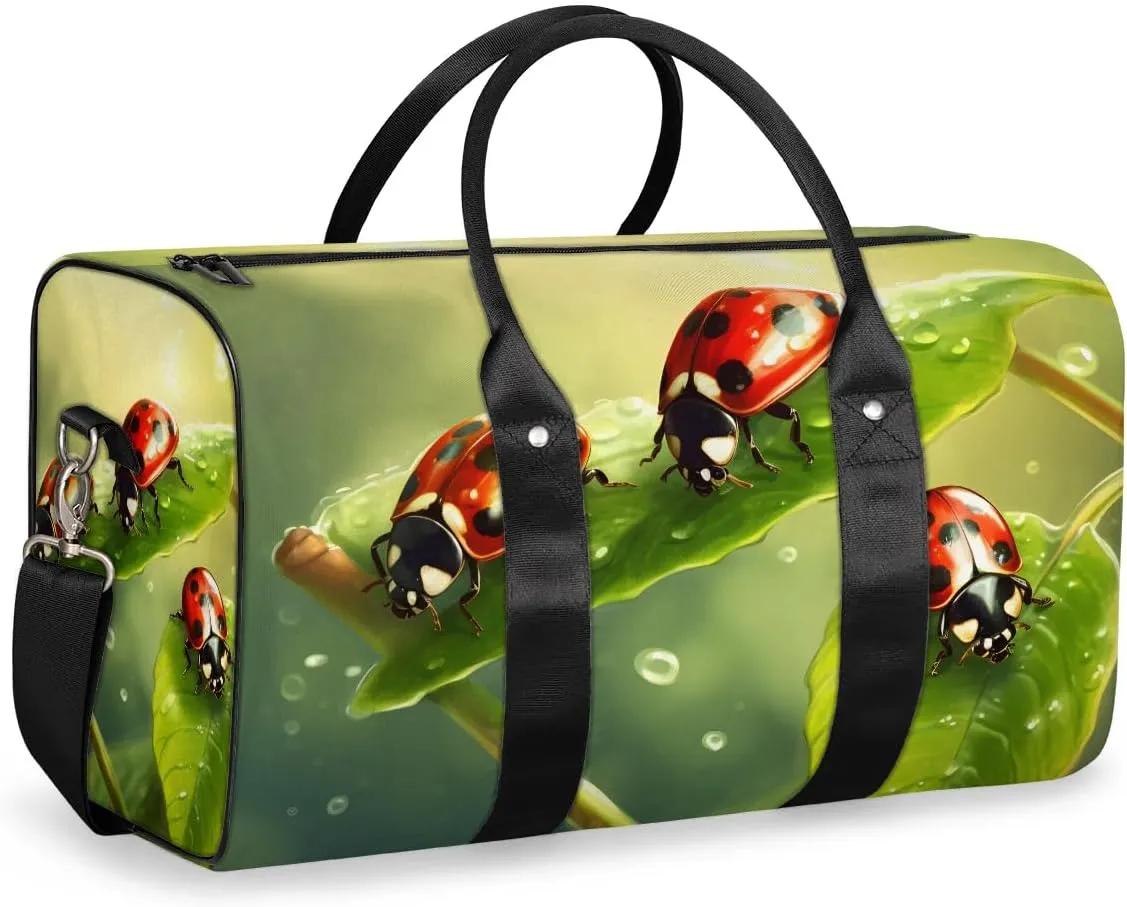 Cute Animal Ladybugs Travel Duffel Bag for Women Men Waterproof Foldable Overnight Weekender Bag Large Capacity Sports Gym Bag