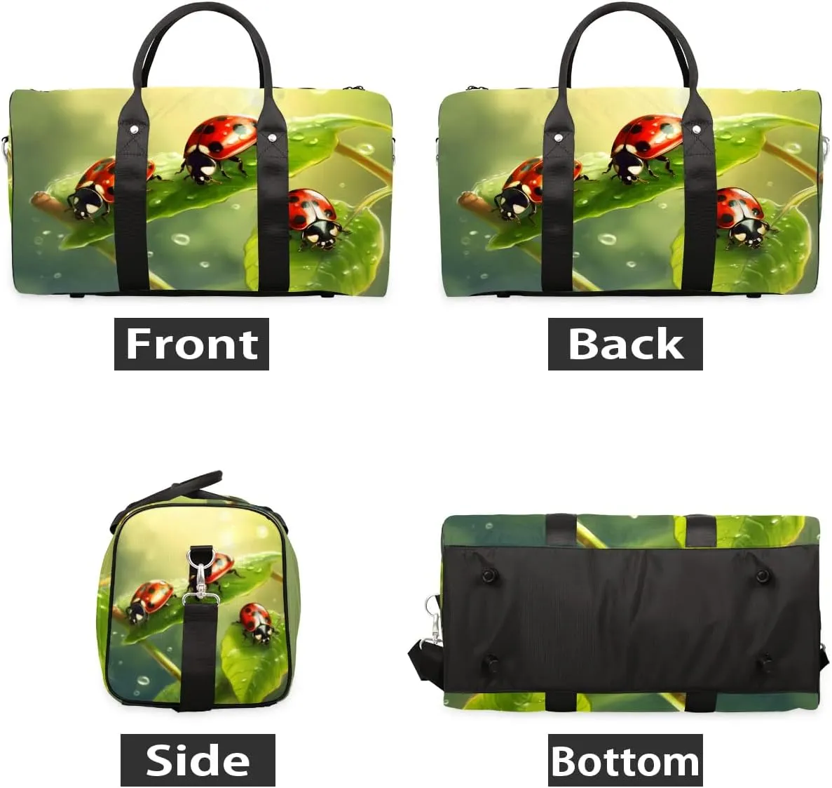 Cute Animal Ladybugs Travel Duffel Bag for Women Men Waterproof Foldable Overnight Weekender Bag Large Capacity Sports Gym Bag