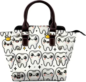 Cute-Dentist-Crowned-Teeth Pu Leather Crossbody Studded Bag, Fashionable Shoulder Handbag With Detachable Shoulder Strap
