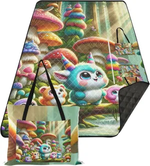 Cute Monsters Mushroom Waterproof Beach Blanket Sandproof Cute Picnic Blankets Foldable Packable Camping Blanket 80" x 60"