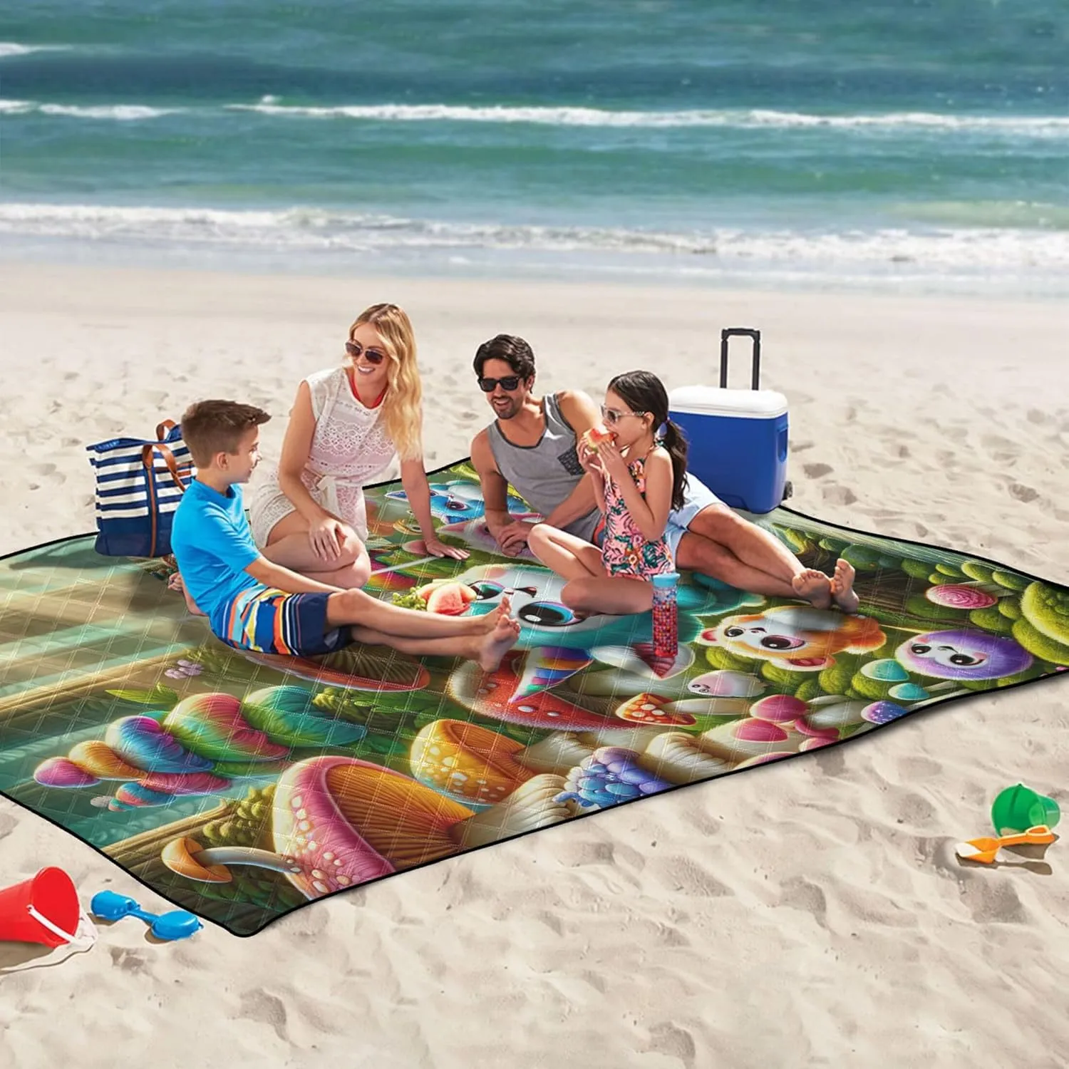 Cute Monsters Mushroom Waterproof Beach Blanket Sandproof Cute Picnic Blankets Foldable Packable Camping Blanket 80" x 60"