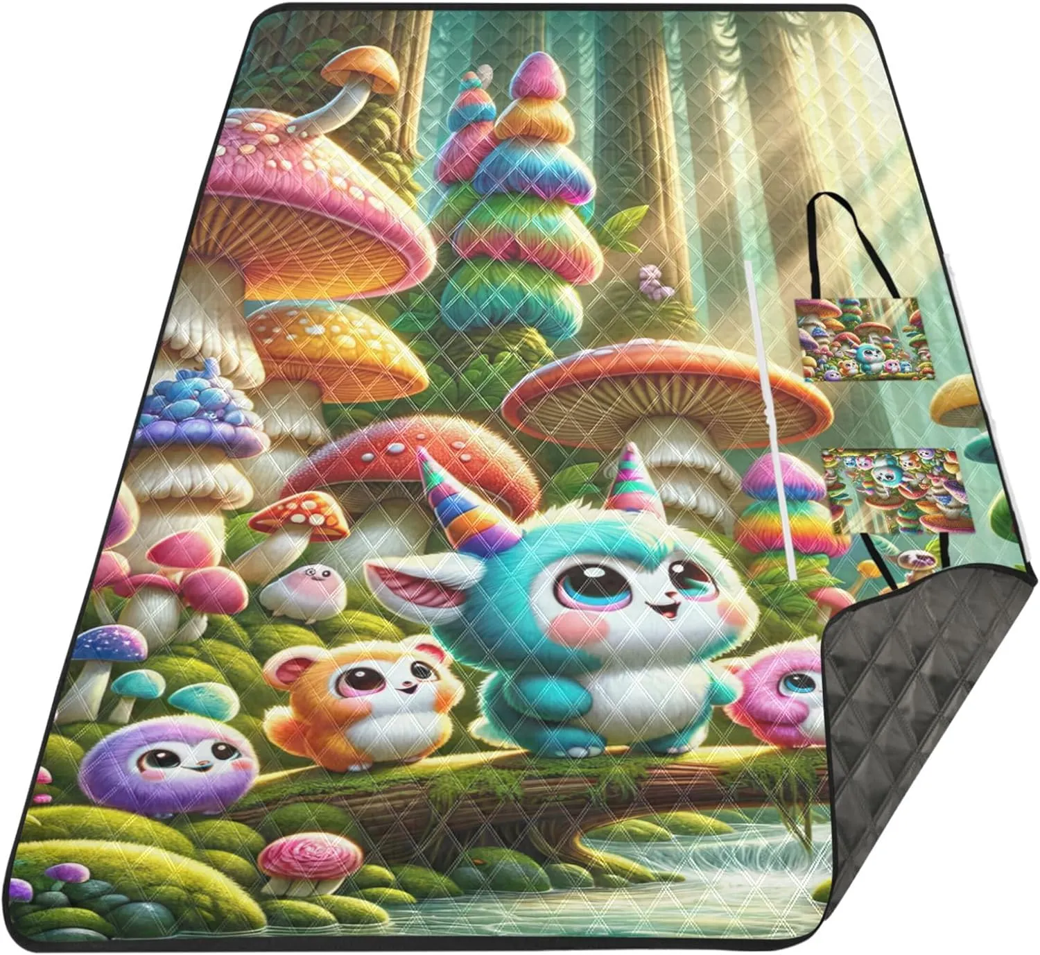 Cute Monsters Mushroom Waterproof Beach Blanket Sandproof Cute Picnic Blankets Foldable Packable Camping Blanket 80" x 60"