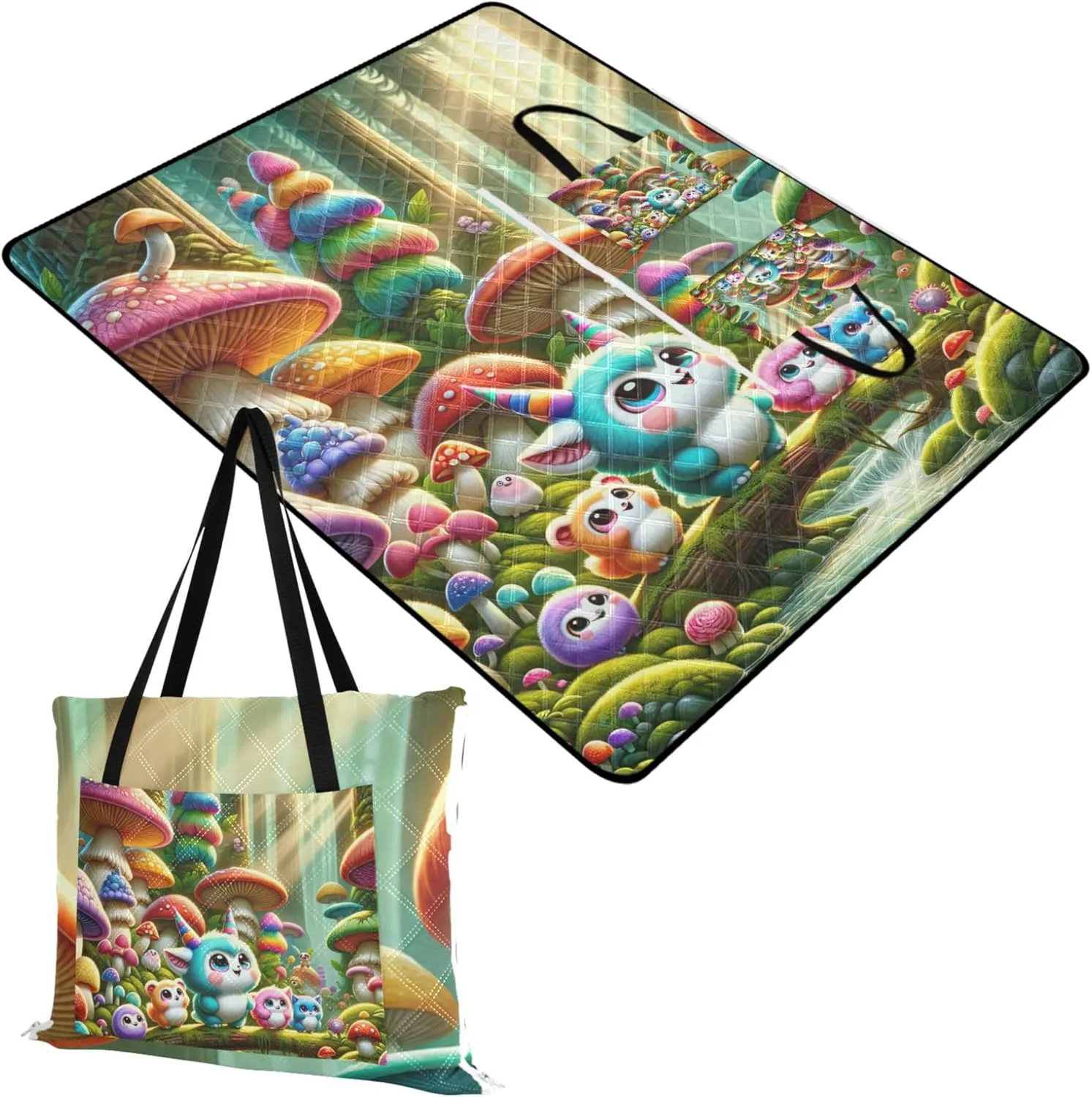 Cute Monsters Mushroom Waterproof Beach Blanket Sandproof Cute Picnic Blankets Foldable Packable Camping Blanket 80" x 60"