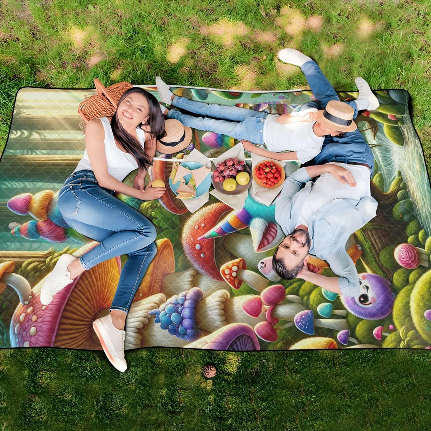Cute Monsters Mushroom Waterproof Beach Blanket Sandproof Cute Picnic Blankets Foldable Packable Camping Blanket 80" x 60"